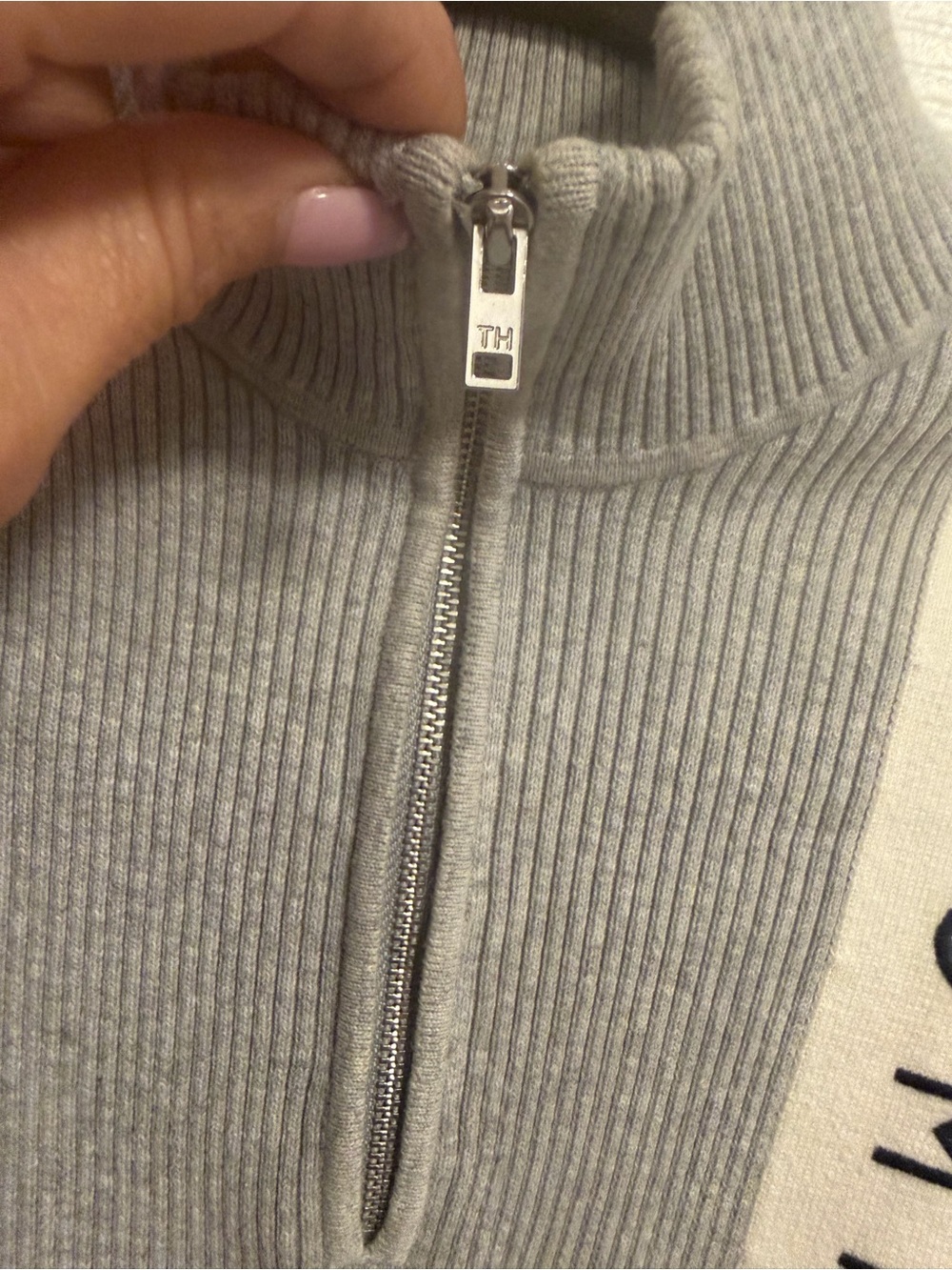 Tommy Hilfiger Women’s Quarter-Zip Ribbed Sport Sweater - Gray/Black - Picture 5 of 8